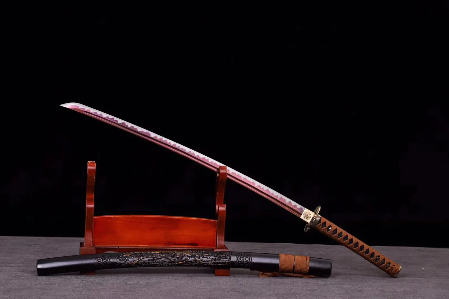 Katana-Japonais-Dragon-Phoenix-Acier-a-Ressort